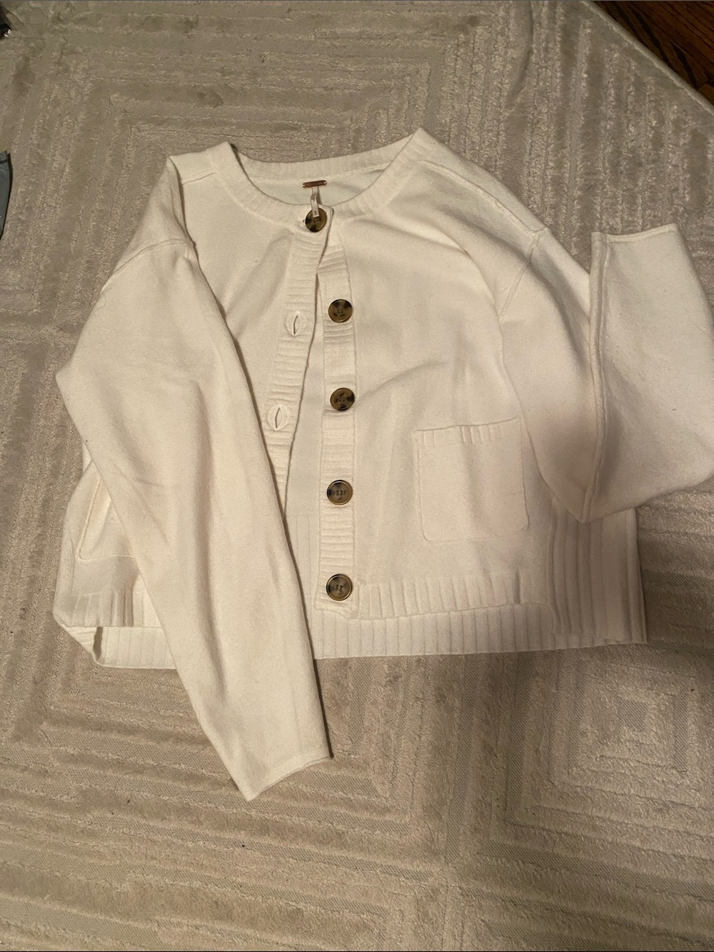 NWOT Free People Cream Button-Up Knit Cardigan, size M